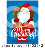 Poster, Art Print Of Merry Christmas Greeting And Santa Claus On Blue