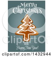 Poster, Art Print Of Merry Christmas And Happy New Year Greeting And Tree Shaped Gingerbread Cookie