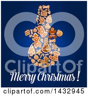 Poster, Art Print Of Merry Christmas Greeting And Snowman Formed Of Gingerbread Cookies