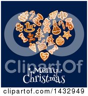 Clipart Of A Merry Christmas Greeting And Heart Formed Of Gingerbread Cookies Royalty Free Vector Illustration