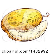 Clipart Of A Sketched Yellow Melon Royalty Free Vector Illustration
