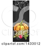 Poster, Art Print Of Vertical Website Banner Of Sketched Produce On A Blackboard