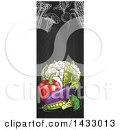 Clipart Of A Vertical Website Banner Of Sketched Produce On A Blackboard Royalty Free Vector Illustration