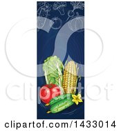 Clipart Of A Vertical Website Banner Of Sketched Produce On Blue Royalty Free Vector Illustration