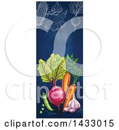 Clipart Of A Vertical Website Banner Of Sketched Produce On Blue Royalty Free Vector Illustration
