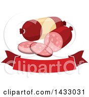 Clipart Of Sausage Over A Banner Royalty Free Vector Illustration