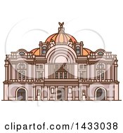 Poster, Art Print Of Line Drawing Styled Mexican Landmark Mexico Palace Of Fine Arts