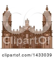 Poster, Art Print Of Line Drawing Styled Mexican Landmark Metropolitan Cathedral