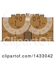 Clipart Of A Line Drawing Styled Israel Landmark Lions Gate Royalty Free Vector Illustration