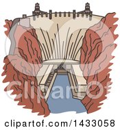 Clipart Of A Line Drawing Styled American Landmark Hoover Dam Royalty Free Vector Illustration by Vector Tradition SM