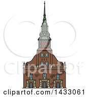 Poster, Art Print Of Line Drawing Styled Latvia Landmark St Peter Church