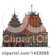 Poster, Art Print Of Line Drawing Styled Latvia Landmark House Of Blackheads