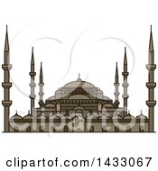 Poster, Art Print Of Line Drawing Styled Turkey Landmark Sultan Ahmed Mosque