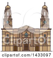 Poster, Art Print Of Line Drawing Styled Uruguay Landmark Church Of Our Lady Of The Mount Carmel
