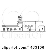 Clipart Of A Black And White Line Drawing Styled Colombian Landmark Iglesia De La Merced Church Royalty Free Vector Illustration