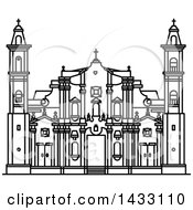 Poster, Art Print Of Black And White Line Drawing Styled Cuban Landmark St Christopher Havana Cathedral