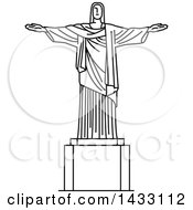 Clipart Of A Black And White Line Drawing Styled Brazilian Landmark Christ The Redeemer Royalty Free Vector Illustration