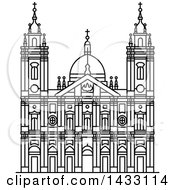 Poster, Art Print Of Black And White Line Drawing Styled Brazilian Landmark Candelaria Church