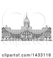 Poster, Art Print Of Black And White Line Drawing Styled Argentine Landmark Palace Of The Argentine National Congress