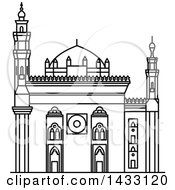 Poster, Art Print Of Black And White Line Drawing Styled Egyptian Landmark Mosque-Madrassa Of Sultan Hassan