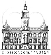 Clipart Of A Black And White Line Drawing Styled New Zealand Landmark Dunedin Town Hall Royalty Free Vector Illustration