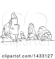 Clipart Of A Black And White Line Drawing Styled Australian Landmark The Twelve Apostles Of Port Campbell National Park Royalty Free Vector Illustration