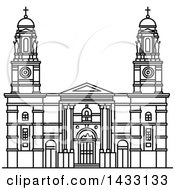 Poster, Art Print Of Black And White Line Drawing Styled Uruguay Landmark Church Of Our Lady Of The Mount Carmel