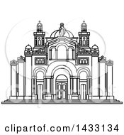 Clipart Of A Black And White Line Drawing Styled Uruguay Landmark National Shrine Of The Sacred Heart Of Jesus Royalty Free Vector Illustration