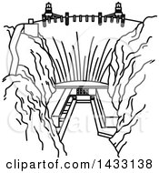 Poster, Art Print Of Black And White Line Drawing Styled American Landmark Hoover Dam