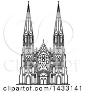 Poster, Art Print Of Black And White Line Drawing Styled American Landmark St Patrick Cathedral