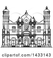 Poster, Art Print Of Black And White Line Drawing Styled Mexican Landmark Our Lady Of Guadalupe Basilica