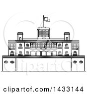 Poster, Art Print Of Black And White Line Drawing Styled Mexican Landmark Chapultepec Castle
