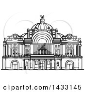 Poster, Art Print Of Black And White Line Drawing Styled Mexican Landmark Mexico Palace Of Fine Arts