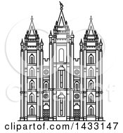 Poster, Art Print Of Black And White Line Drawing Styled American Landmark Salt Lake Temple Utah
