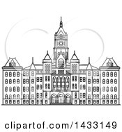 Poster, Art Print Of Black And White Line Drawing Styled American Landmark Salt Lake City And County Building