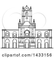 Clipart Of A Black And White Line Drawing Styled Argentine Landmark Buenos Aires Cabildo Royalty Free Vector Illustration