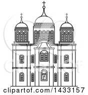 Poster, Art Print Of Black And White Line Drawing Styled Israel Landmark Monastery Ein Karem