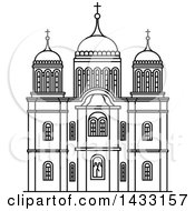 Clipart Of A Black And White Line Drawing Styled Israel Landmark Monastery Ein Karem Royalty Free Vector Illustration