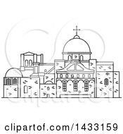 Clipart Of A Black And White Line Drawing Styled Israel Landmark Church Of The Holy Sepulchre Royalty Free Vector Illustration