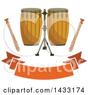Poster, Art Print Of Conga Drums And Recorders Over A Blank Banner