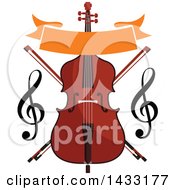 Clipart Of A Double Bass With A Blank Banner Clefs And Crossed Bows Royalty Free Vector Illustration by Vector Tradition SM