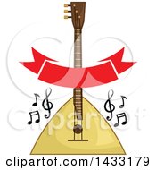 Poster, Art Print Of Balalaika Instrument With Music Notes And A Banner