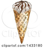 Clipart Of A Sketched Waffle Cone Royalty Free Vector Illustration