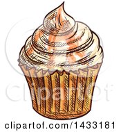 Clipart Of A Sketched Cupcake Royalty Free Vector Illustration