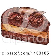 Clipart Of A Sketched Slice Of Chocolate Cake Royalty Free Vector Illustration