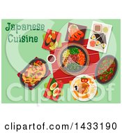 Table Set With Japanese Cuisine With Text