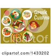 Table Set With Greek Cuisine With Text