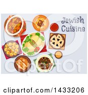 Clipart Of A Table Set With Jewish Cuisine With Text Royalty Free Vector Illustration