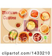 Clipart Of A Table Set With Mexican Cuisine With Text Royalty Free Vector Illustration