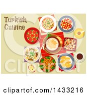 Clipart Of A Table Set With Turkish Cuisine With Text Royalty Free Vector Illustration